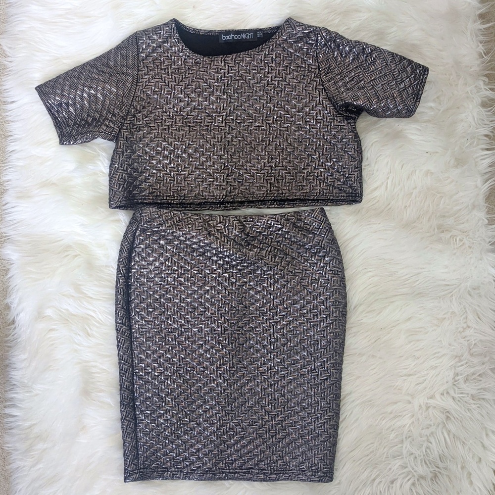 Cute 2 Piece Silver Skirt Set
